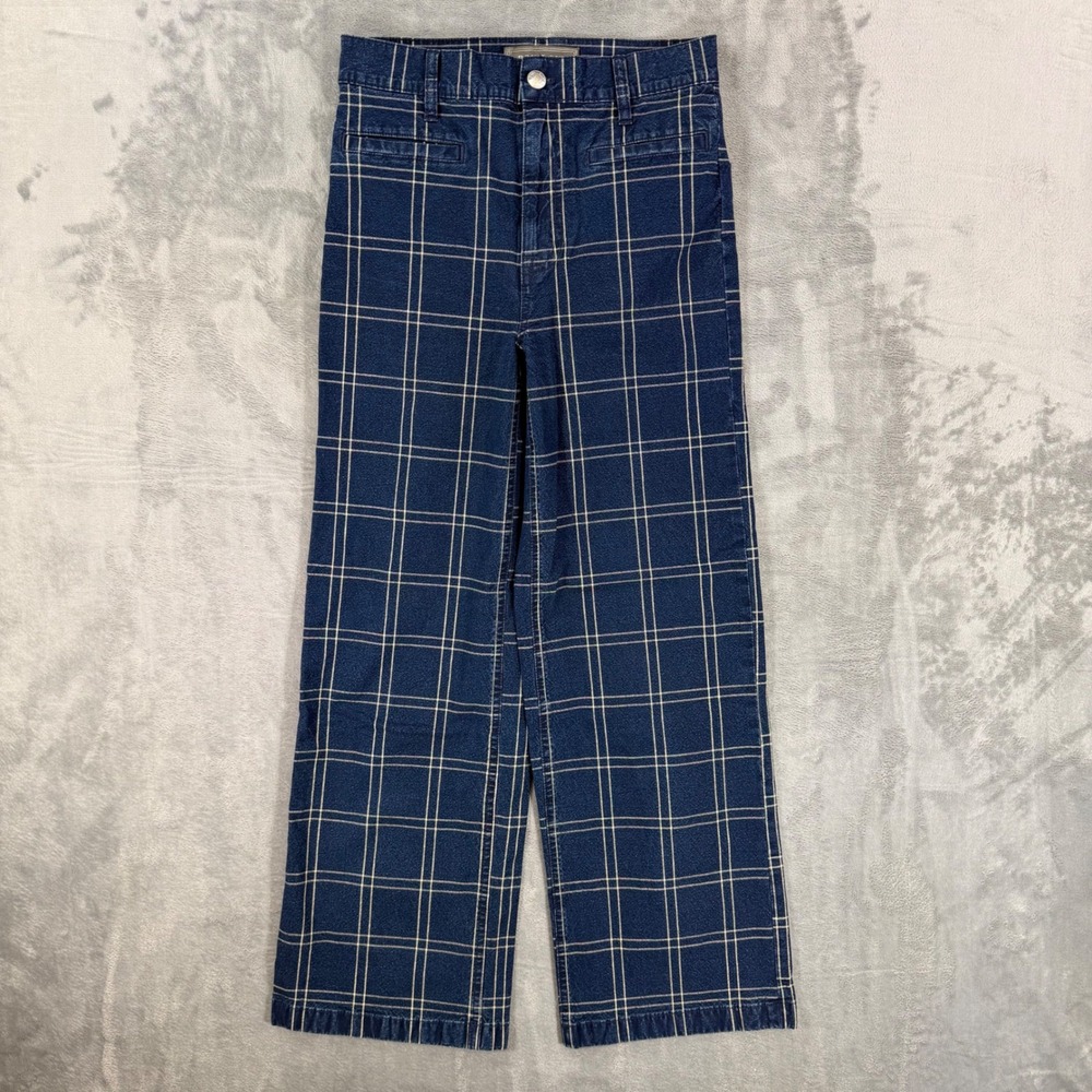 Point Sur Wide‎ Leg Jeans Women's Size 24 Plaid Dark Blue Denim Pants